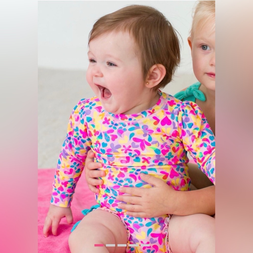 Ruffle Butts Neon Long Sleeve Kids One Piece Swim Rashguard NWT